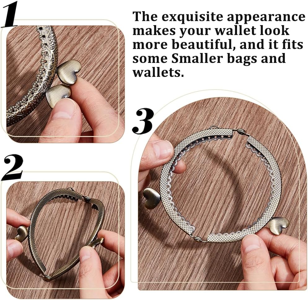 Beebeecraft 5Pcs 5 Colors Coin Purse Clasp Frame Heart Iron Purse Frames for Bag Making DIY Bags Handles Sewing (9x6cm/3.5x2.4in)