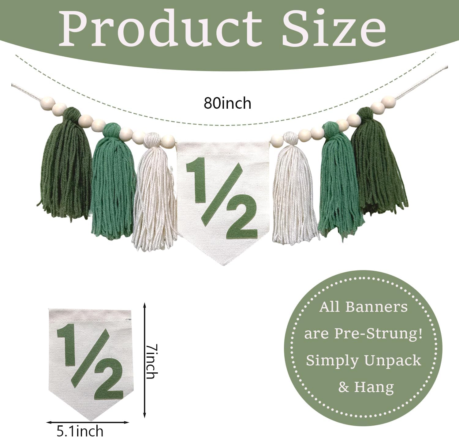 Wild Half Birthday Decorations Sage Green 1/2 High Chair Banner with 1/2 Cone Hat for 6 Months Outfit Half Way to One Baby Boy Birthday Decorations