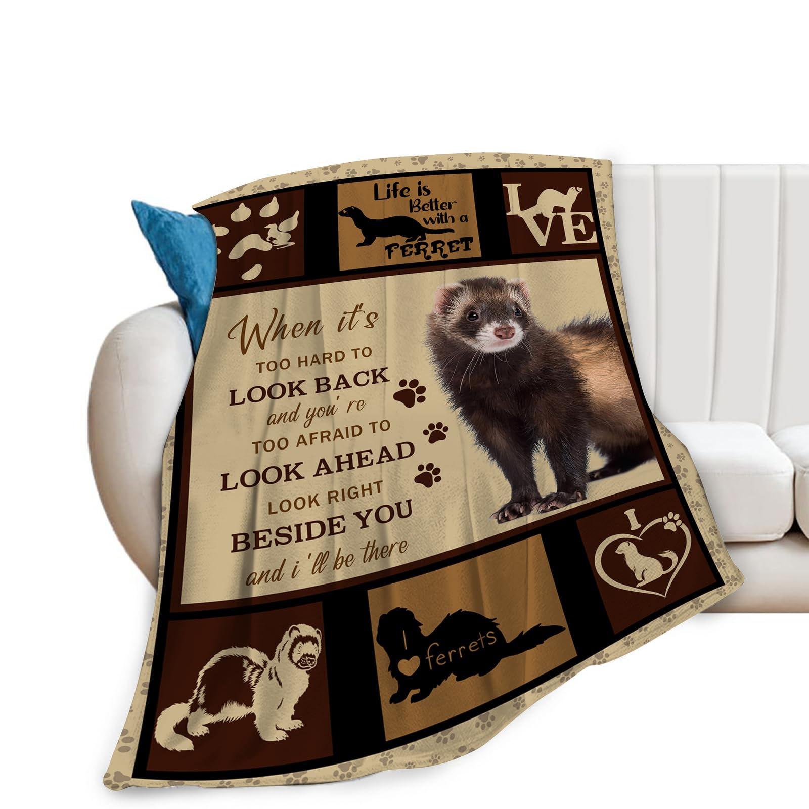 Tijuboni Women's Love Ferret Ferret Throw Blanket Cute Ferret Lovers Blankets Ultra Soft Warm Flannel Fleece Lightweight Fuzzy Decor Gifts For Men Girls Boys 50"X40"