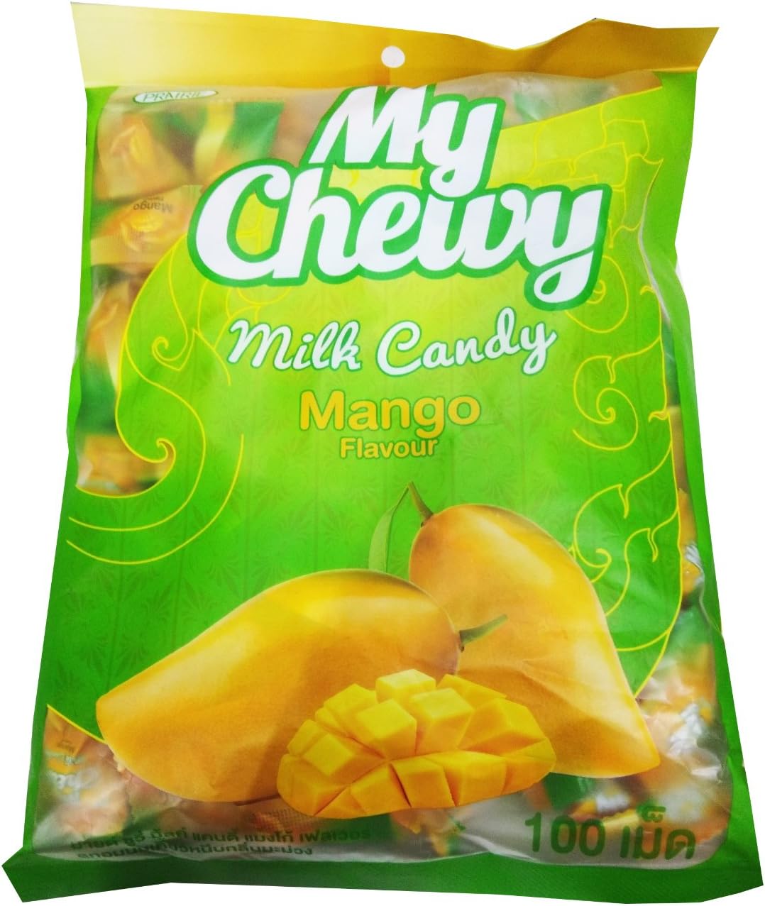 CHEWY MILK FRUIT CANDY 100 pcs. TOFFEE HAOLIYUAN BRAND THAI DESSERT TARO FLAVOR Big Pack (Milk Mango)