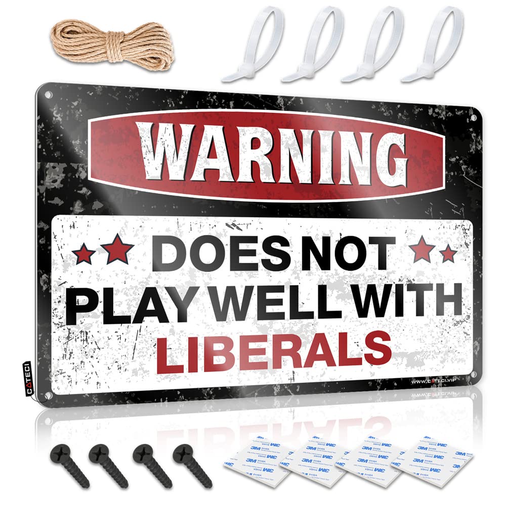 Bar For Man Cave Warning Does Not Play Well With Liberals Sign Funny Home Sign Tin Bar Signs(20X30CM)