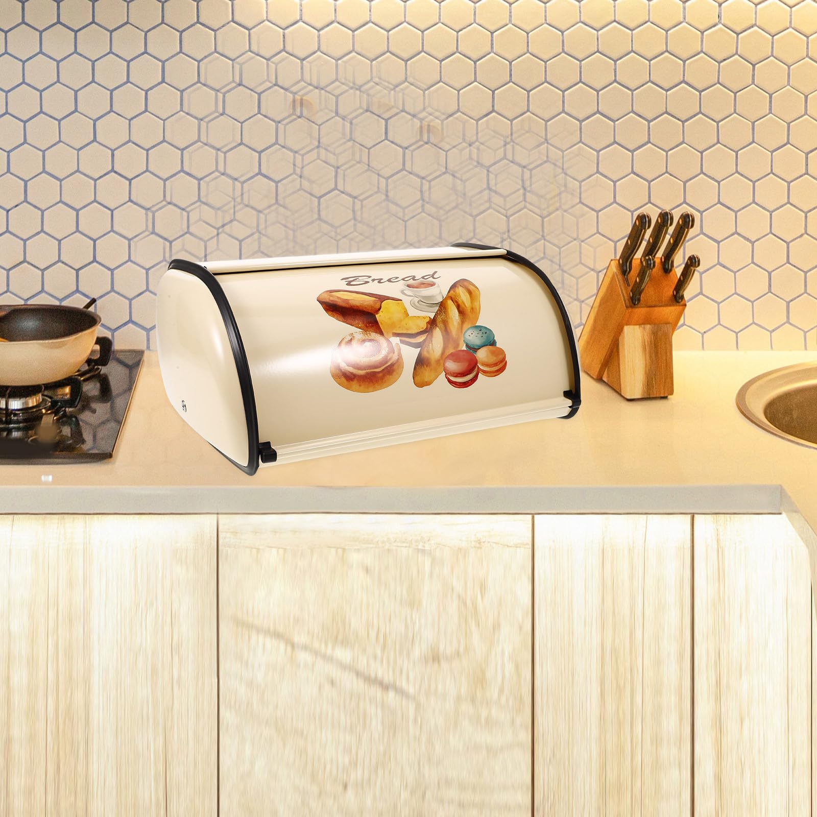 FOMIYES Caja de Pan Vintage con Tapa de Hierro para Encimera de Cocina