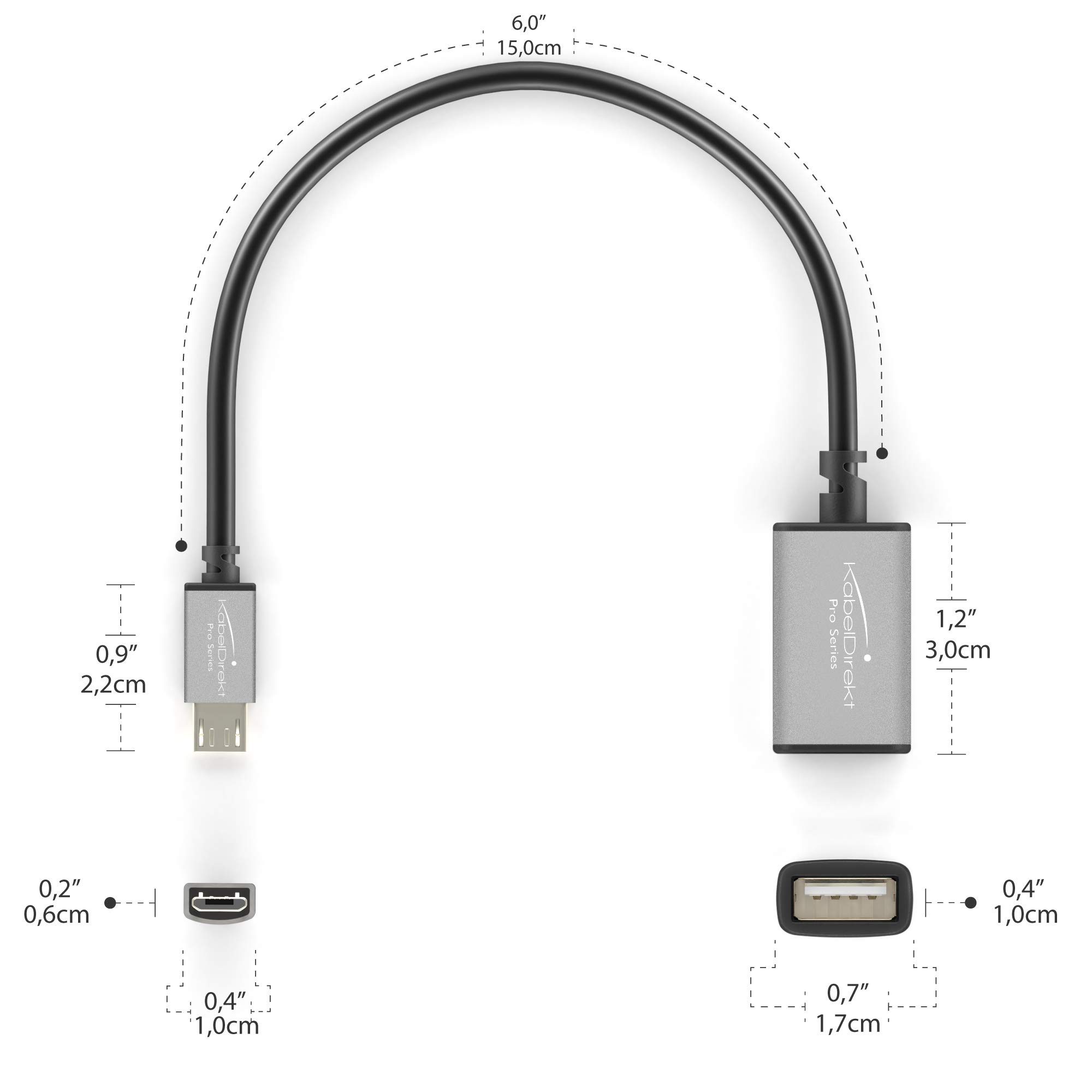 Adattatore OTG Micro-USB A USB Femmina – Cavo Da 0,15 M Per Lettori Di Schede, Tastiere E Pen Drive, Trasferimento Dati Fino A 480 Mbps