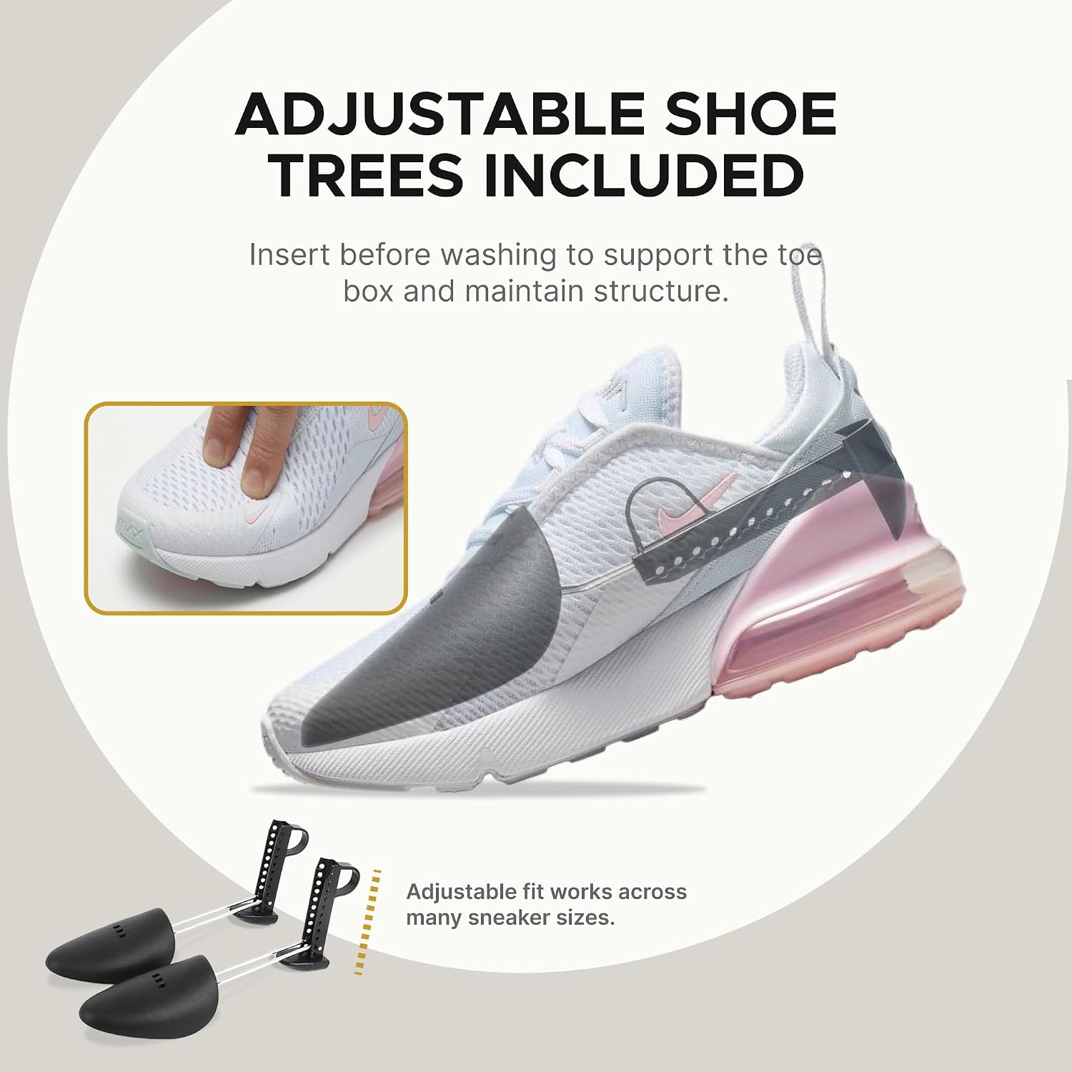 Shoe Washing Machine Bag (2 Pack), Shoe Bag for Washing Machine with Microfiber Scrub Fibers, Self-Locking Zipper Protection, 2 Adjustable Shoe Trees, Sneaker Laundry Bag for Washer and Dryer