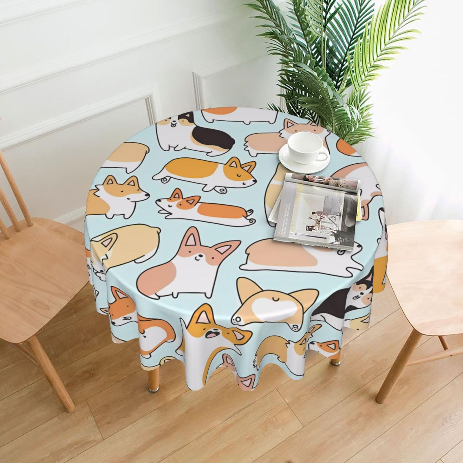 hhxvcv Corgi Pattern Round Tablecloth – Dining Table Cover