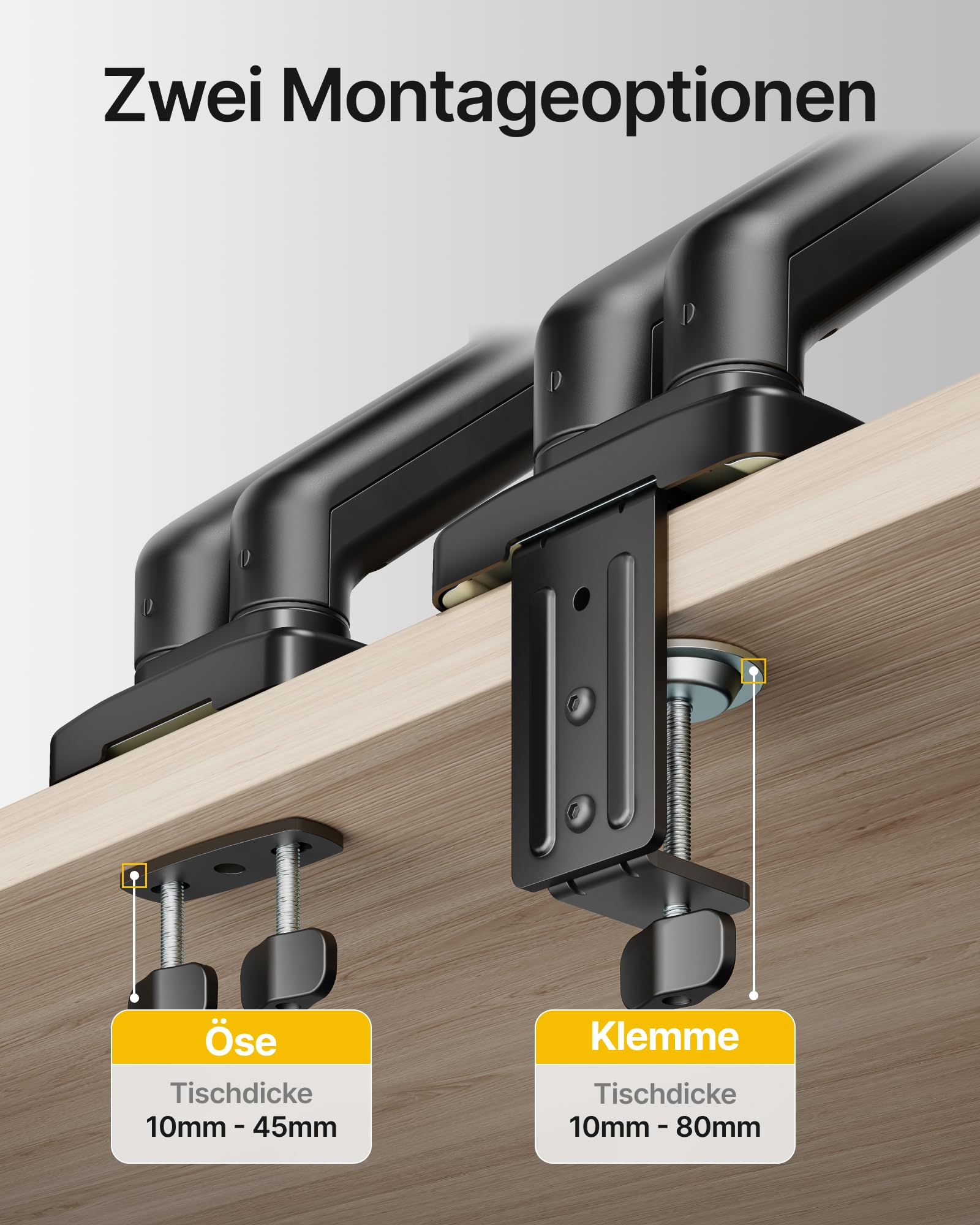monTEK Laptop Halterung für Bildschirme bis 32 Zoll, Notebooks bis 18 Zoll | Dual Monitor Arm，Verstellbarer Laptop-Halterung, trägt bis zu 9 kg, Laptop Arm mit Klemme/Durchführungsbasis