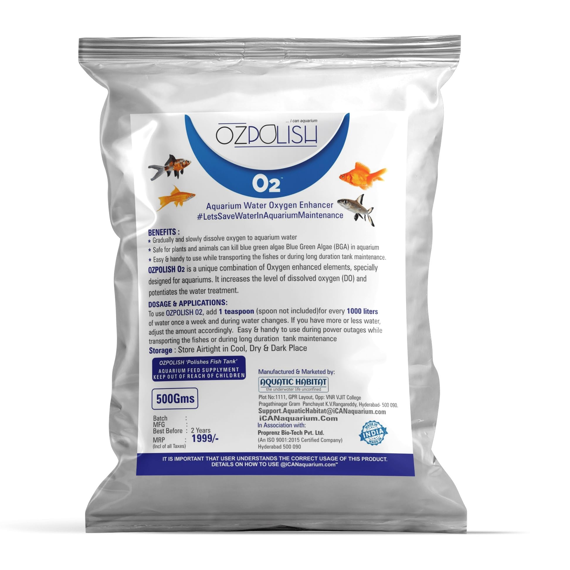 OZpolish O2 by Aquatic Habitat | No Electricity Aquarium Oxygen Diffuser | Maintains Fish Tank BOD; Kills BGA (Dry; 500 g)