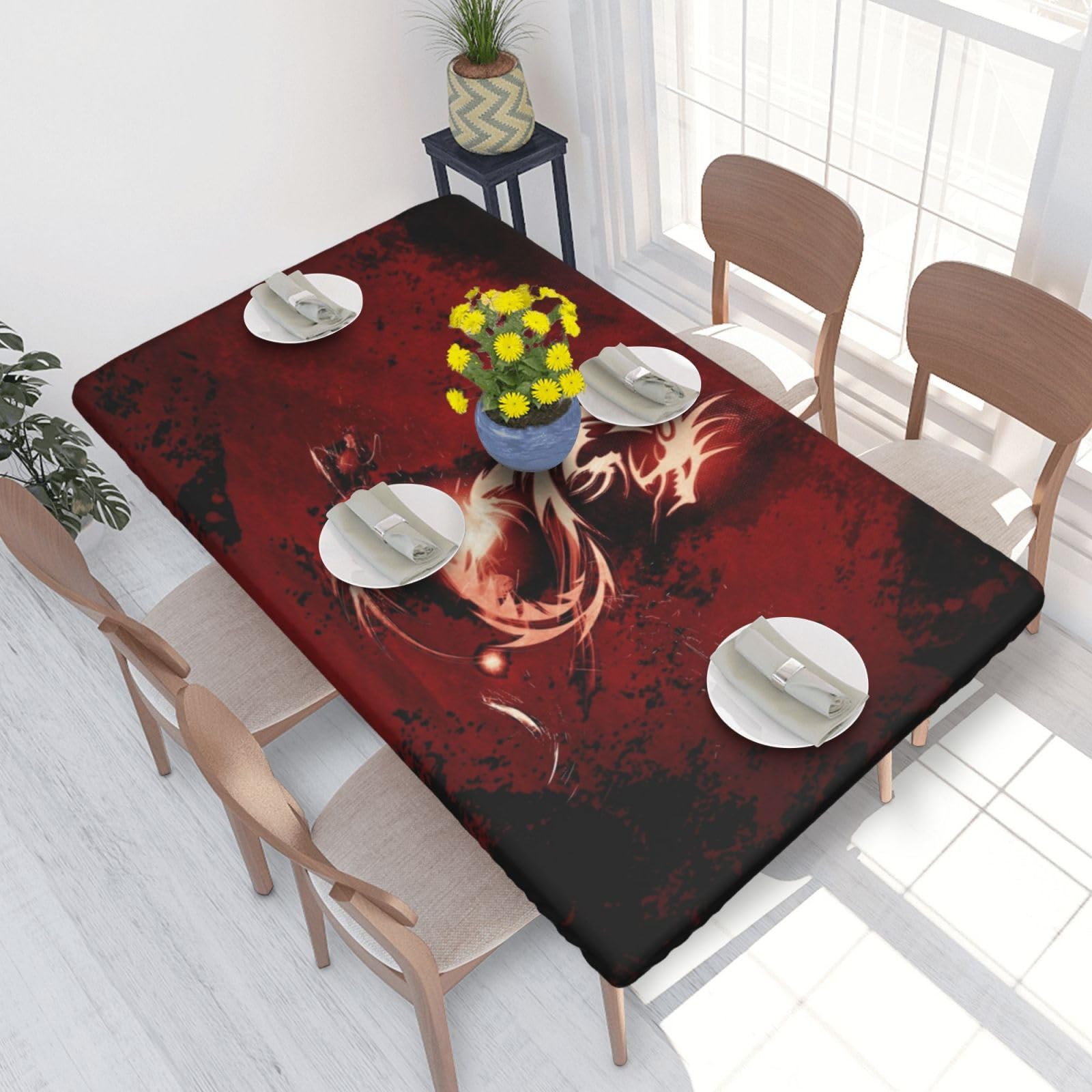 BNVSADC Blood Red Dragon Printed 4FT Tablecloth 122x76 CM Polyester Kitchen Water Resistant Table Cloth Dining Table Decoration Table Covers