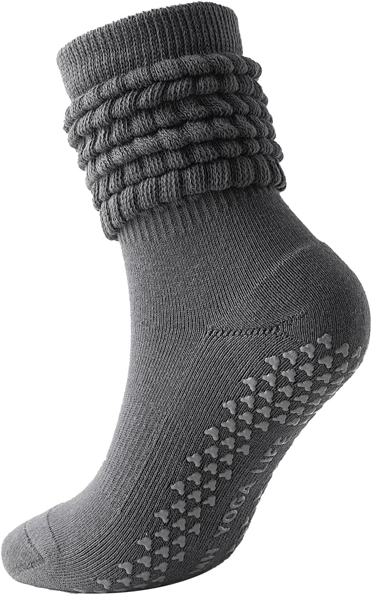 Pilates Socks with Grips Non-slip Slouch Socks with Grip Socks for Women Yoga, Barre, Dance, Fitness, Workouts