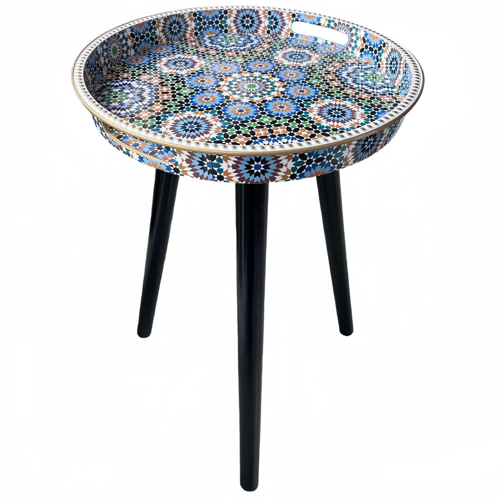 Simmer Stone Round Indoor Side Tables with Detachable Wooden 3 Legs, Versatile Tray Table, Perfect For Round Coffee Table Tea, and Relaxation Time 17.7 Inch (Dot Morocco) — image 1