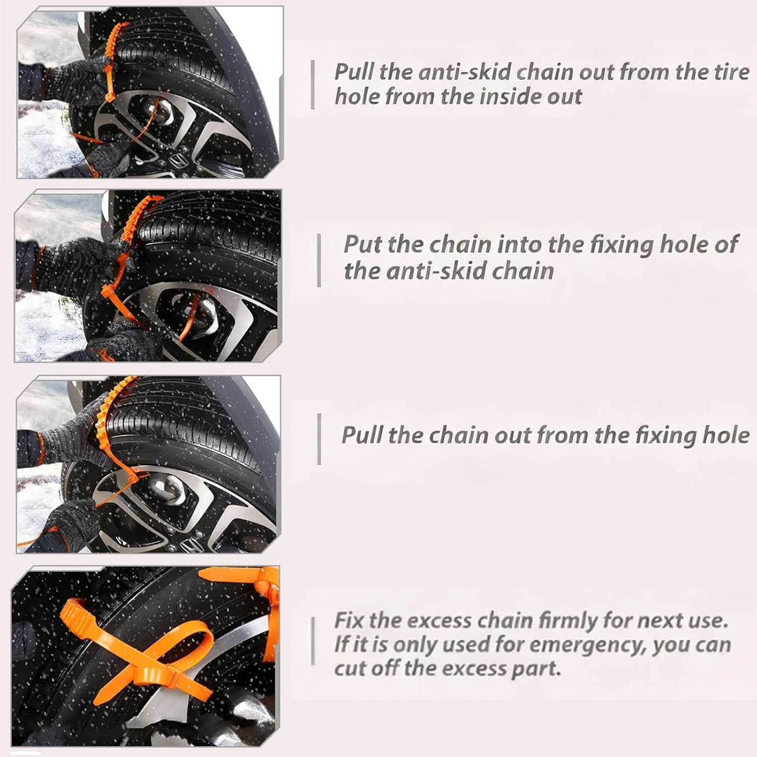 10/20/30/40/50/80/100 Pc Universal Reusable Anti-Skid Nylon Tire Chains, Portable Snow Tire Straps, 145-295mm Adjustable Temporary Tire Straps For For Snow Ice Mud (60PC)