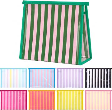 Hosuly 9 Pack Small Striped Makeup Bags Waterproof PVC Zipper Pouch