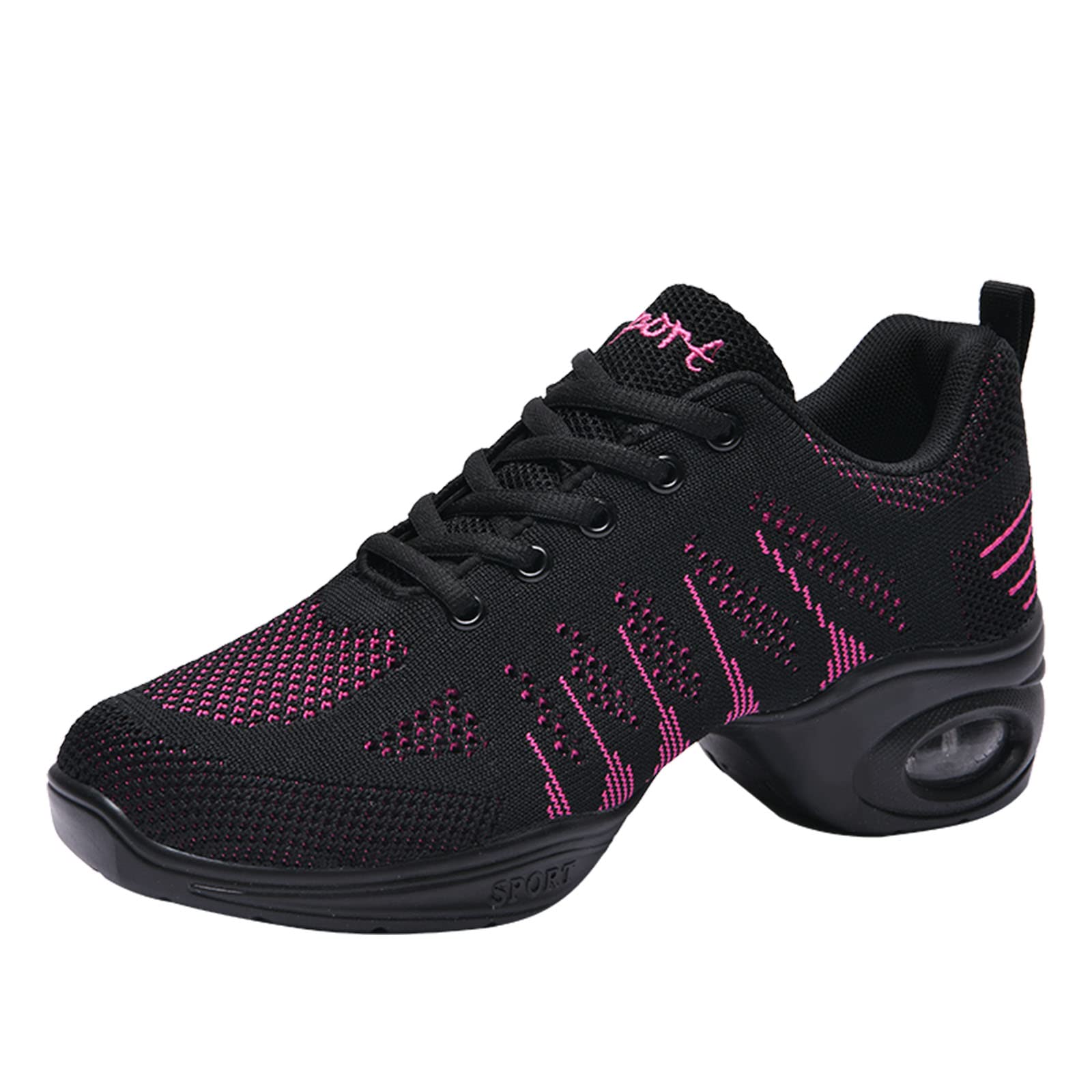 Scarpe Jazz Donna con Lacci Scarpe da Ginnastica Danza Ragazza Suole Divise Moderna Dance Scarpe, Nero Rosa 727, 38 EU