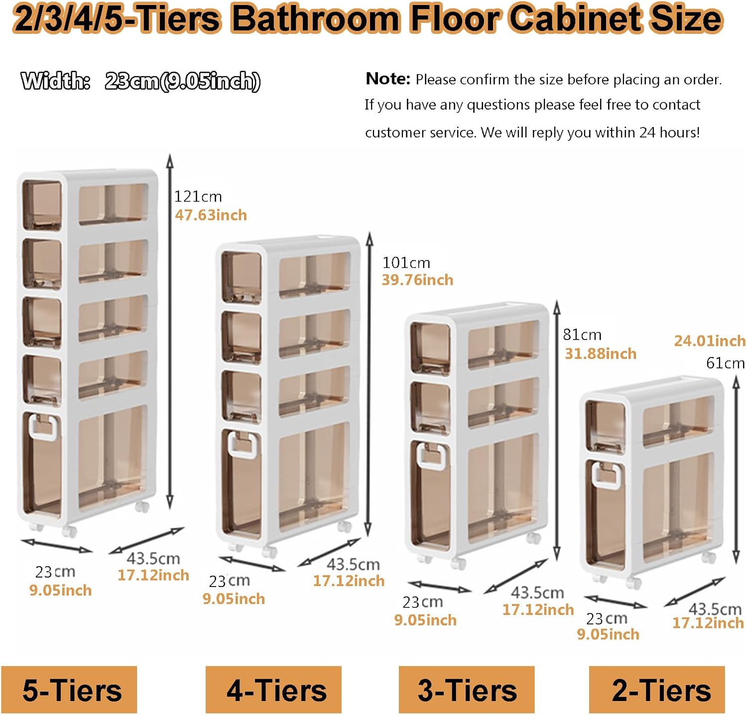 Slim Bathroom Storage Cabinet 2/3/4/5-Tiers Large Capacity Slim Toilet Paper Storage Cabinet Waterproof Toilet Paper Storage Narrow Organizer with Drawers and Casters, No Installat, 23cm