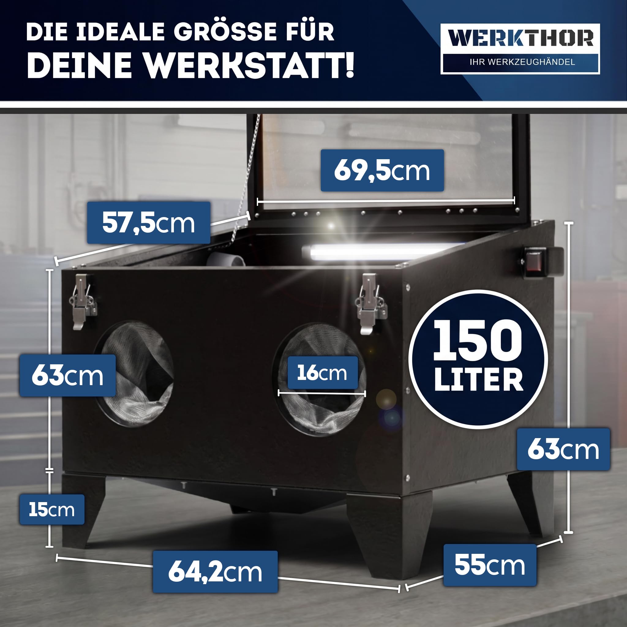 WERKTHOR Cabina sabbiatura 150 litri per legno e metallo