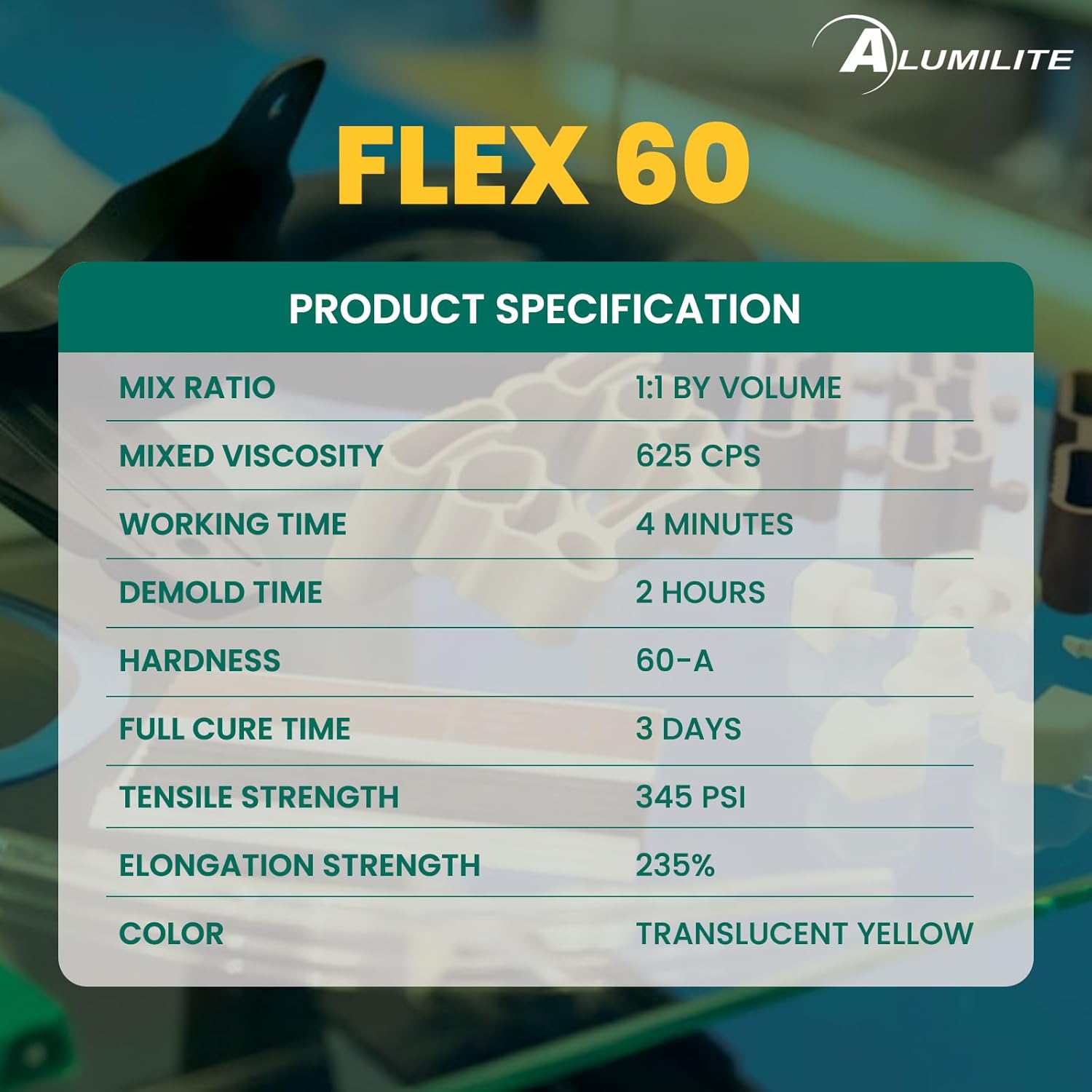 Alumilite Flex 60 Urethane Rubber Durable Flexible Casting Resin for Rubber Molds with Shore Hardness of 60A, Ideal for Replicating Components, Industrial Molds, DIY Custom Silicone Castings, 2 Gallon