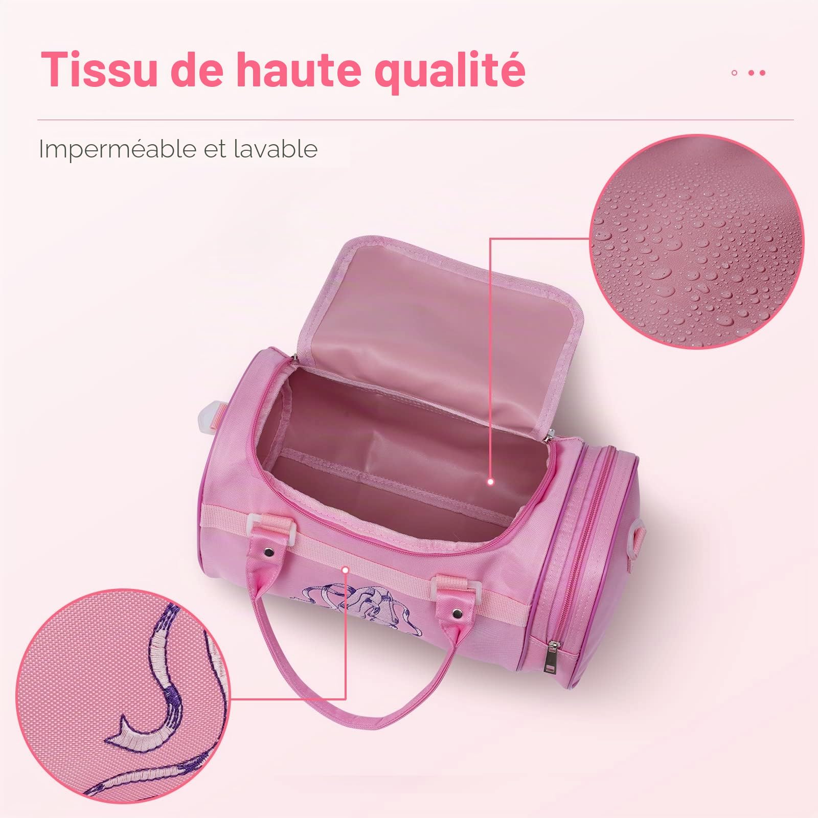 DoGeek Sac a Main Rose Cartable Dance Enfant Fille Brodé Chausson de Ballet Cartable Sac de Ballet