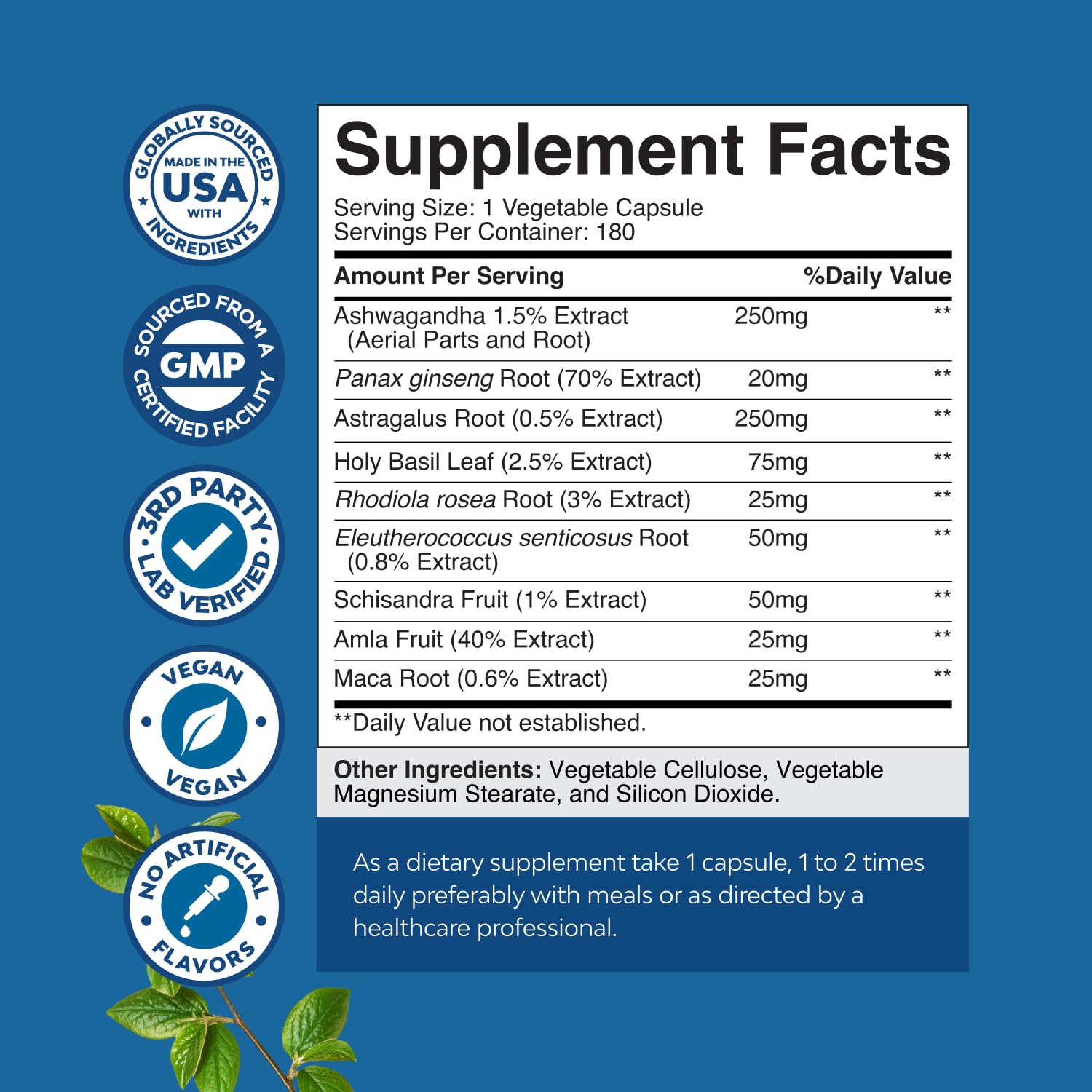 Adaptogens Supplements Blend Capsules w Ashwagandha & Rhodiola - 180 ct — Amazon image 3