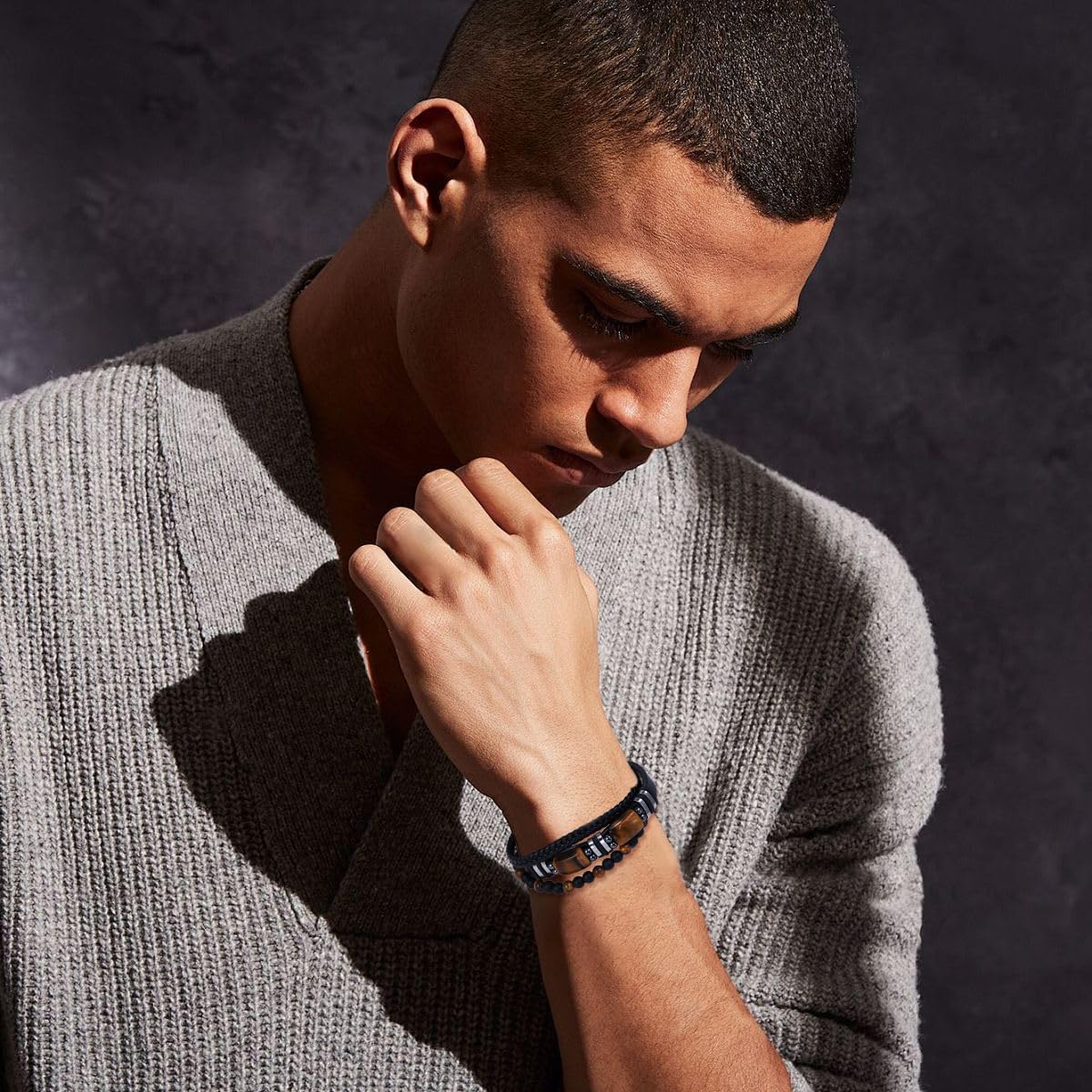 Mens Leather Bracelet with Tiger Eye Beads Love You Forever Engrave Mens Birthday Gift Ideas Gifts for Boyfriend Son Grandson Husband Man - Image 4