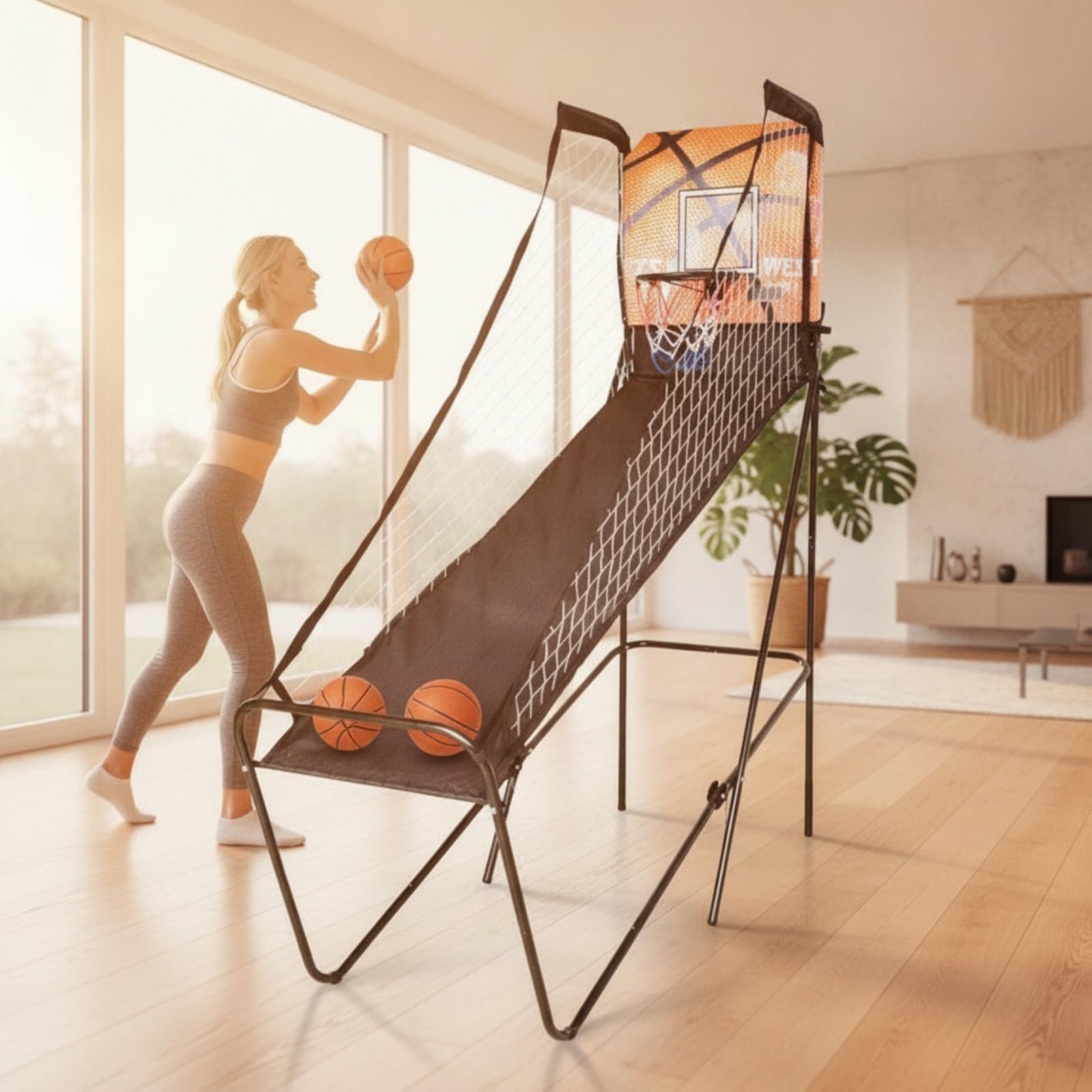 Generic Canestro da Interno Canestro Basket Tabellone Pannello Rete Elettronico con Struttura Robusta E Pannello MDF con Nera Inclinata Adatto per Allenamento Gioco in Casa Relax