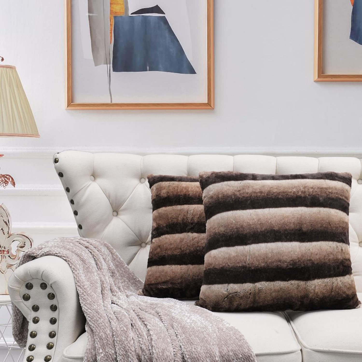 Home Soft Things Tip Printing Light Faux Fur Pillow Shell Set of 2, 20'' x 20'', Arusha Grey, Super Soft Fuzzy Luxurious Pillow Covers for Adults Kids Throw Pillowcase for Couch Bed