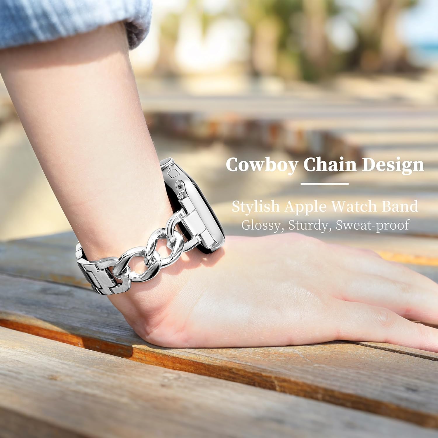 Slim Metal Band for Apple Watch Bands for Women 46mm 45mm 44mm 49 42mm(S3) iWatch Bands, Cowboy Chain Thin Dressy Fancy Strap for Apple Watch Band Series 11 Series 10 9 8 SE 7 6 5 4 3-Silver - Image 3