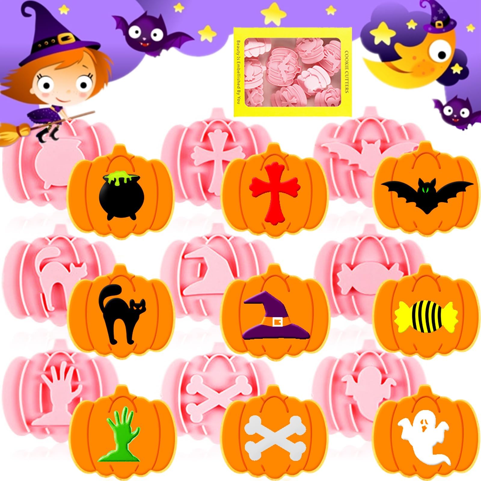 Kiiwah Halloween Keksausstecher Set - 17 Teile Mit Kürbis Motiven