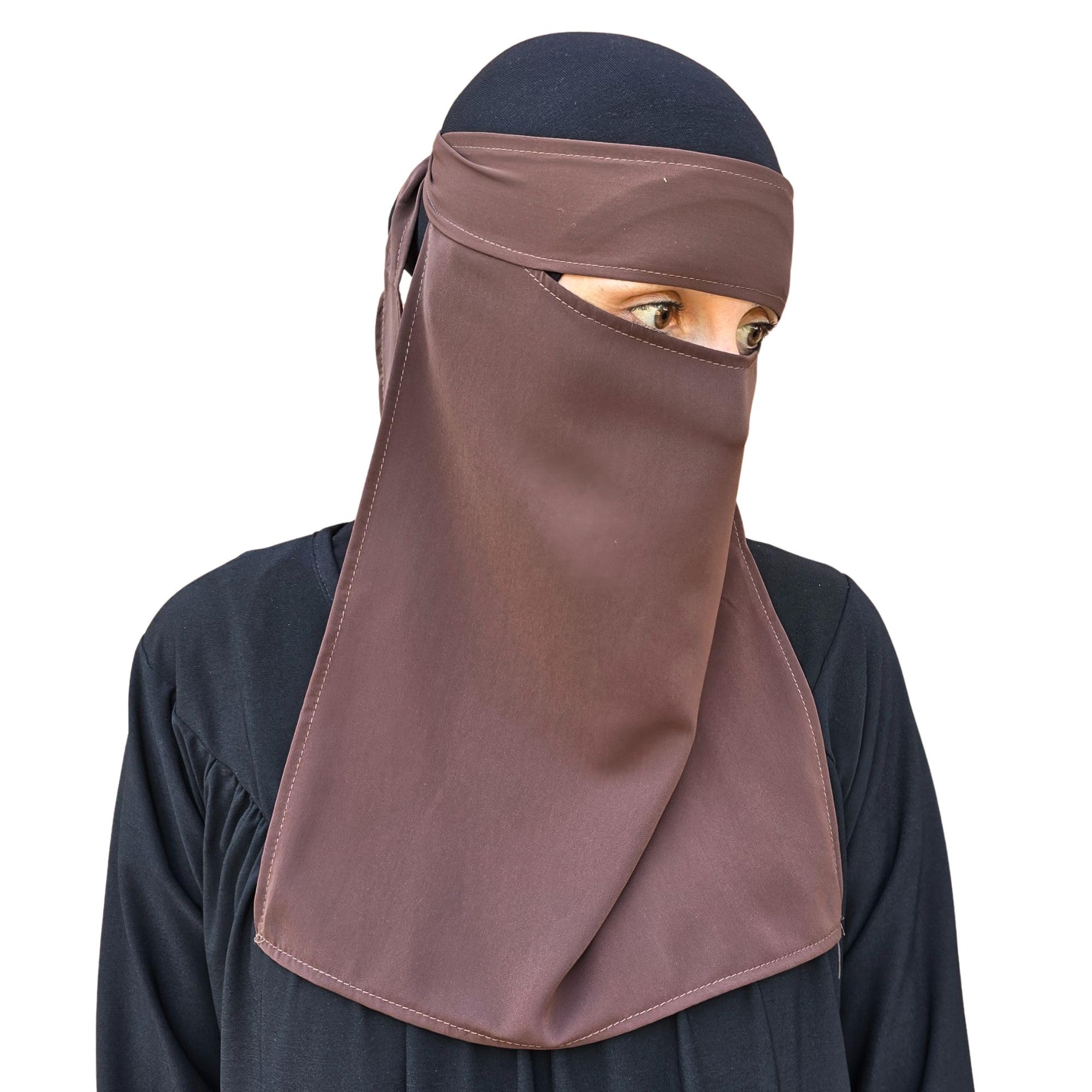 Hijab Niqab Face Veil Jilbab Abaya Khimar Headscarf One Piece Islamic Scarf Ideal Madrassa Mosque Ramadan Eid Wedding Everyday (Chocolate)