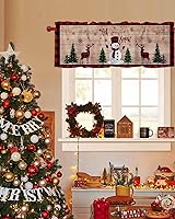 Vista 4 de Cenefa de cortina de cocina con diseño de muñeco de nieve de Navidad, cenefa de ventana con bolsillo para barra, 1 panel de cenefas para sala