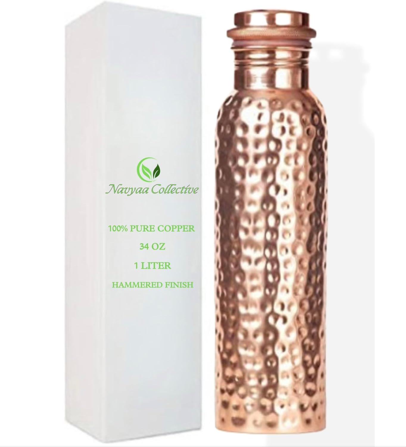 100% Pure Copper Water Bottle For Drinking Water – 34oz Ayurvedic Leak-Proof Copper Bottle | Handmade Hammered Design | BPA-Free, Eco-Friendly, Made in India |