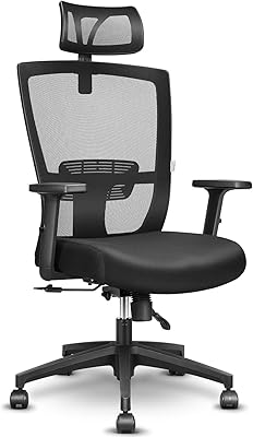 Ergonomic Office Chair, mfavour High Back Desk Chair with Adjustable Headrest & Armrest Breathable Mesh Office Chair with Lumbar Support Reclining Backrest (Black)