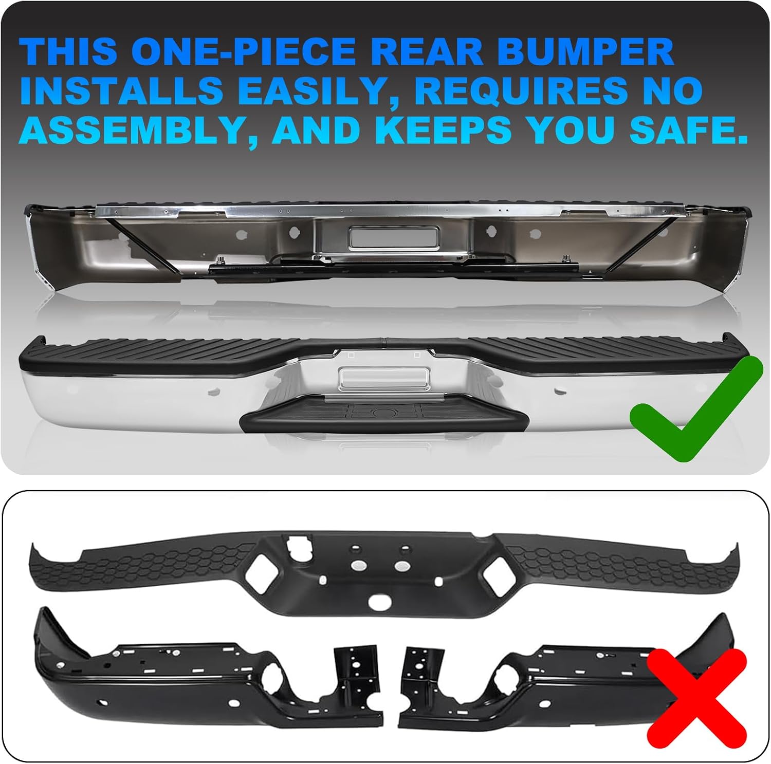SOCKIR Anti-Rust Coating Rear Bumper Assembly Fits for 2004-2015 Nissan Titan WITH Sensor Holes NI1103118 Back Step Bumper Chrome