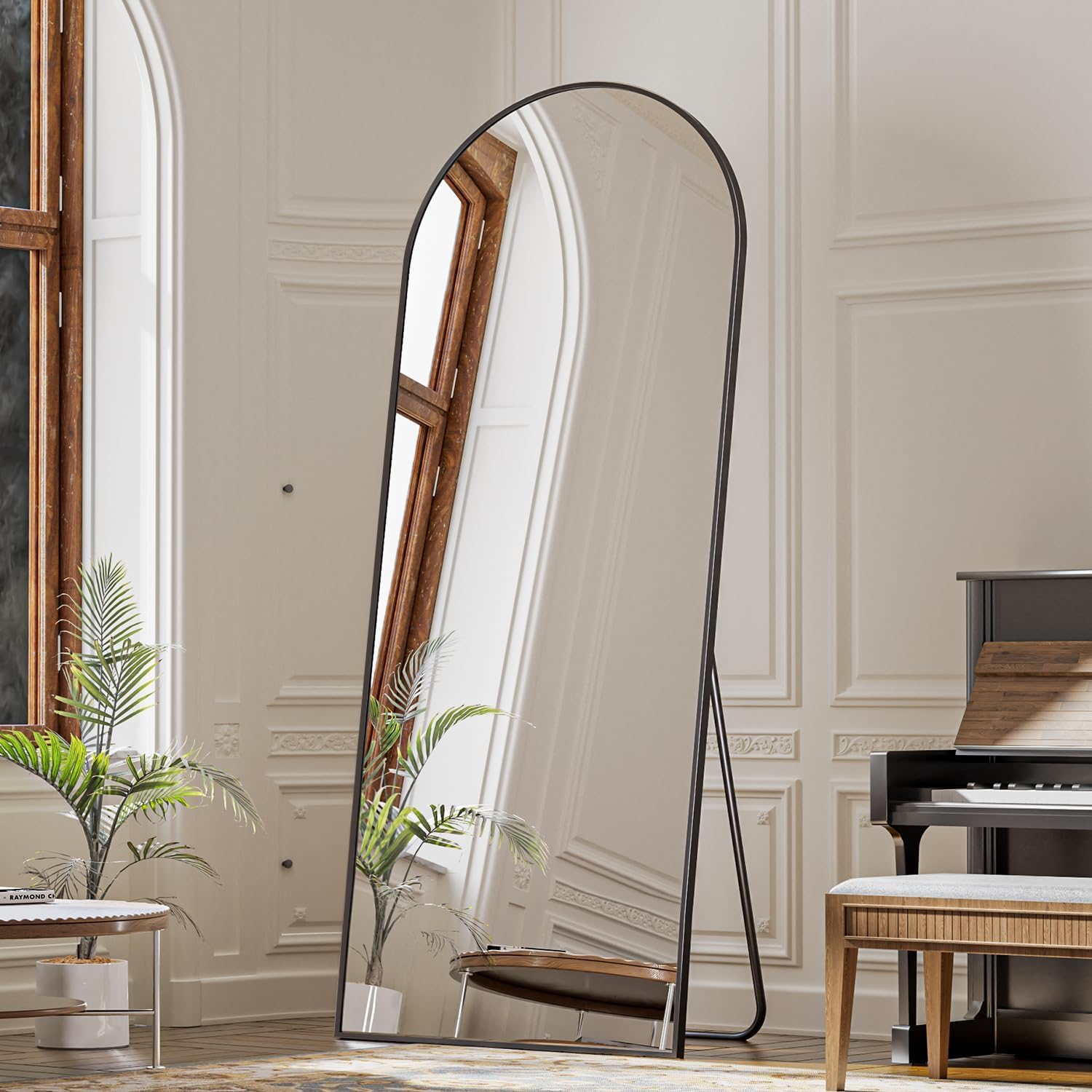 VooBang 24 x 65 inch Arched Full Length Mirror, Black Arch Floor Mirror Full Length with Stand, Full Body Standing Mirror for Living Room, Bedroom, Hanging or Leaning Against The Wall - Image 5