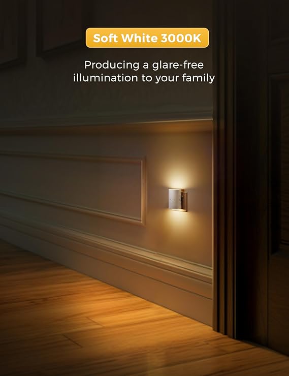 LOHAS-LED Night Light Plug in Wall, Dusk to Dawn Sensor, 2 Pack | 1W Dimmable LED Nightlights, 0-100LM Slide Dimmer, 3000K Warm White, White Half-Round Design for Bedroom, Hallway and Stairs [Energy Class B]