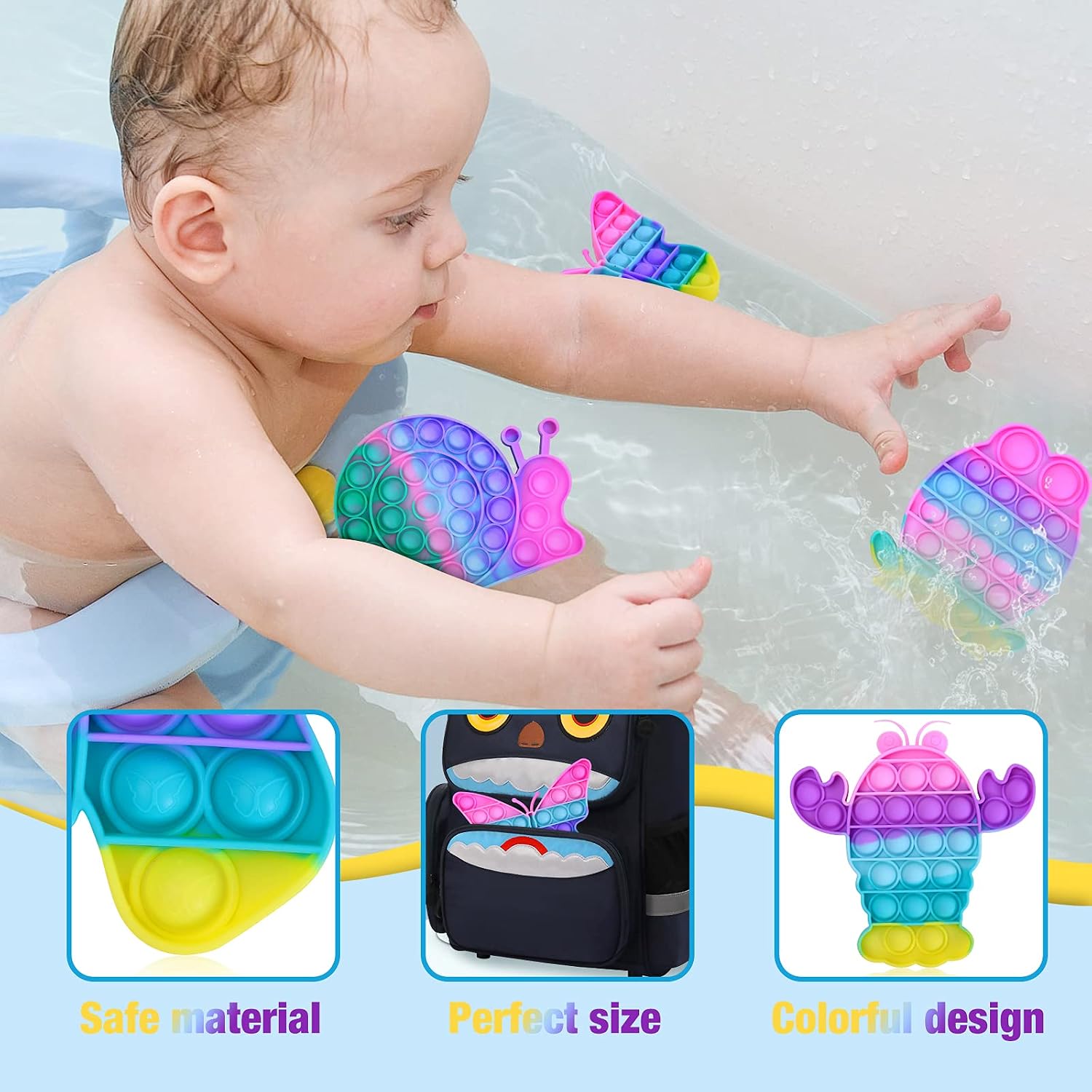 6 Pack Pop Bubble Sensory Fidget Toy Macaron Rainbow Pushing It Popper Toy for Kids and Adults Cute Popitsfidgets Toys Cheap Popit Gift Toy (Peacock+Owl+Snail+Frog+Butterfly+Lobster)
