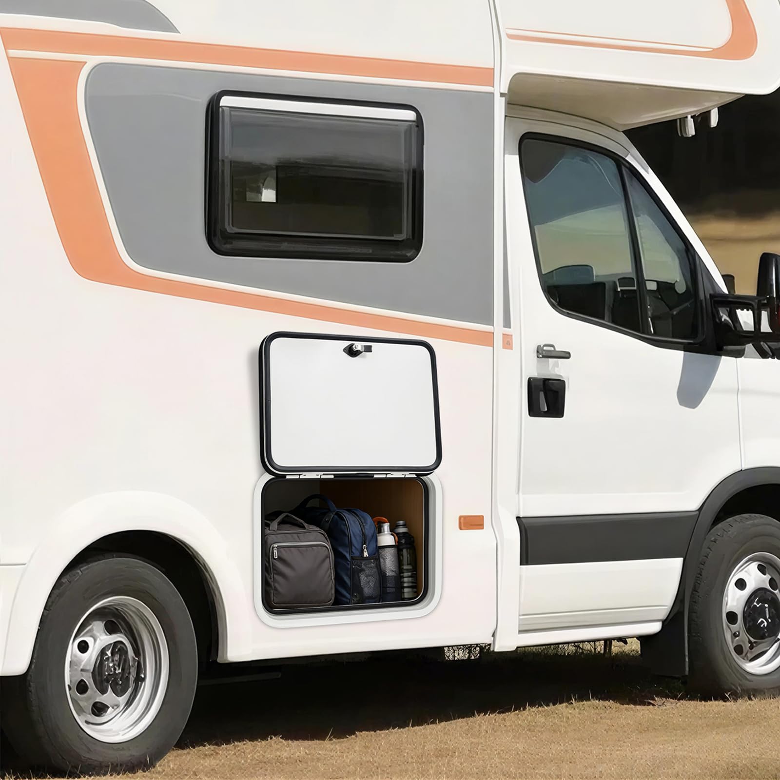 Wohnmobil Gepäcktür Tür 24"x18", Wohnmobil Fachtür mit Doppelschloss, Ladelukentür, Wohnmobiltür, Aluminiumlegierung Schutzstager Zugangstür, für Wohnmobile und Yachten (Weiß)
