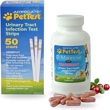 Pet UTI Health Bundle PetTest Test Strips and D-Mannose Cranberry Supplement for Cats and Dogs Urinary Tract Infection Treatment and Remedy, Easy Home Detection & Support
