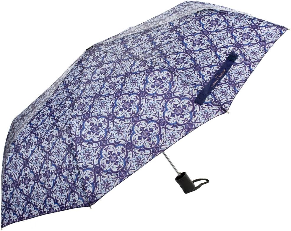 Adrienne Vittadini Auto Open Umbrella - Blue Tile Print