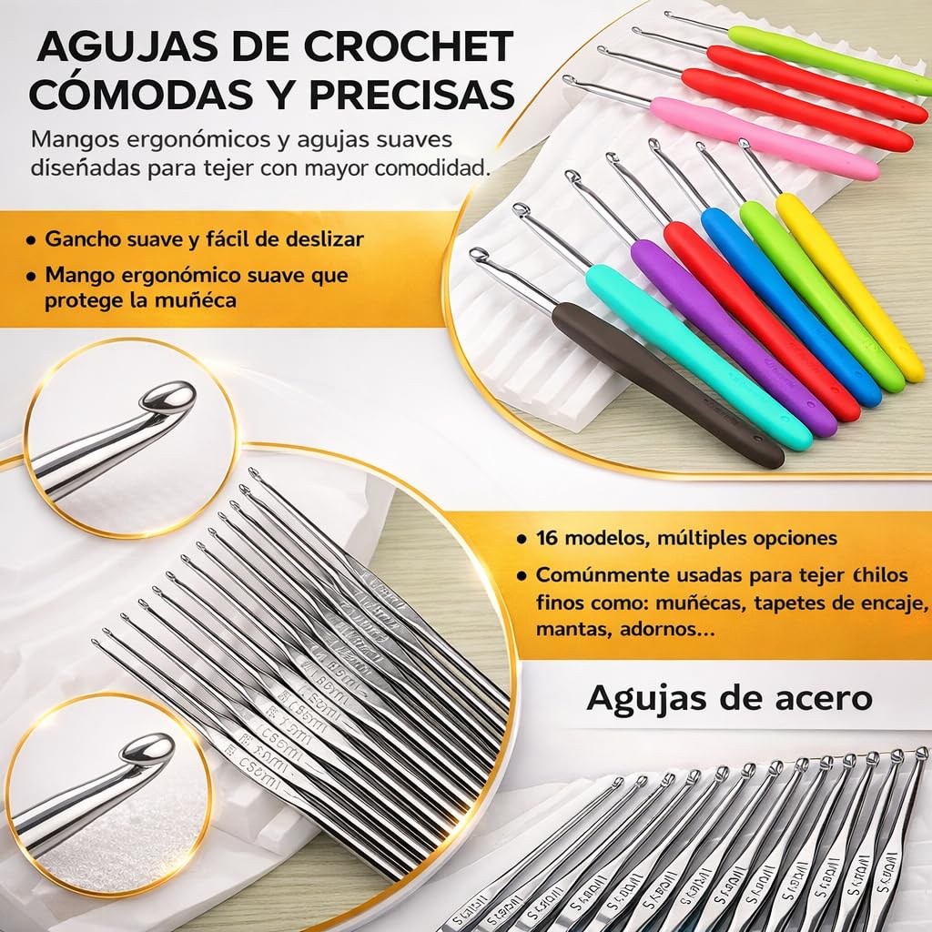 Ganchillos Crochet Kit Principiantes 105 Piezas- Manualidades Adultos Ganchillo Kit Crochet Principiantes Premium- Incluye 18 Ovillos de Lanas, Agujas Crochet, Marcadores, Hilo Crochet, Tijeras...