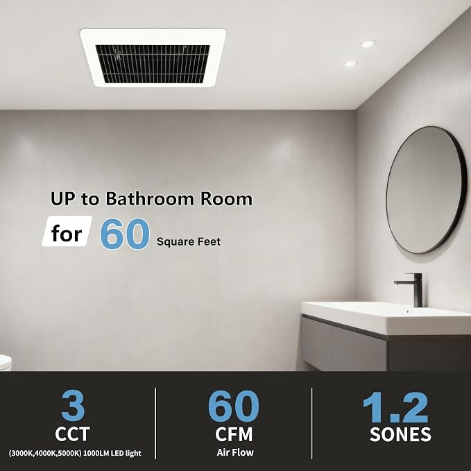 Extractor de baño con luz, 60 CFM, 3 pulgadas, negro moderno miniatura 4