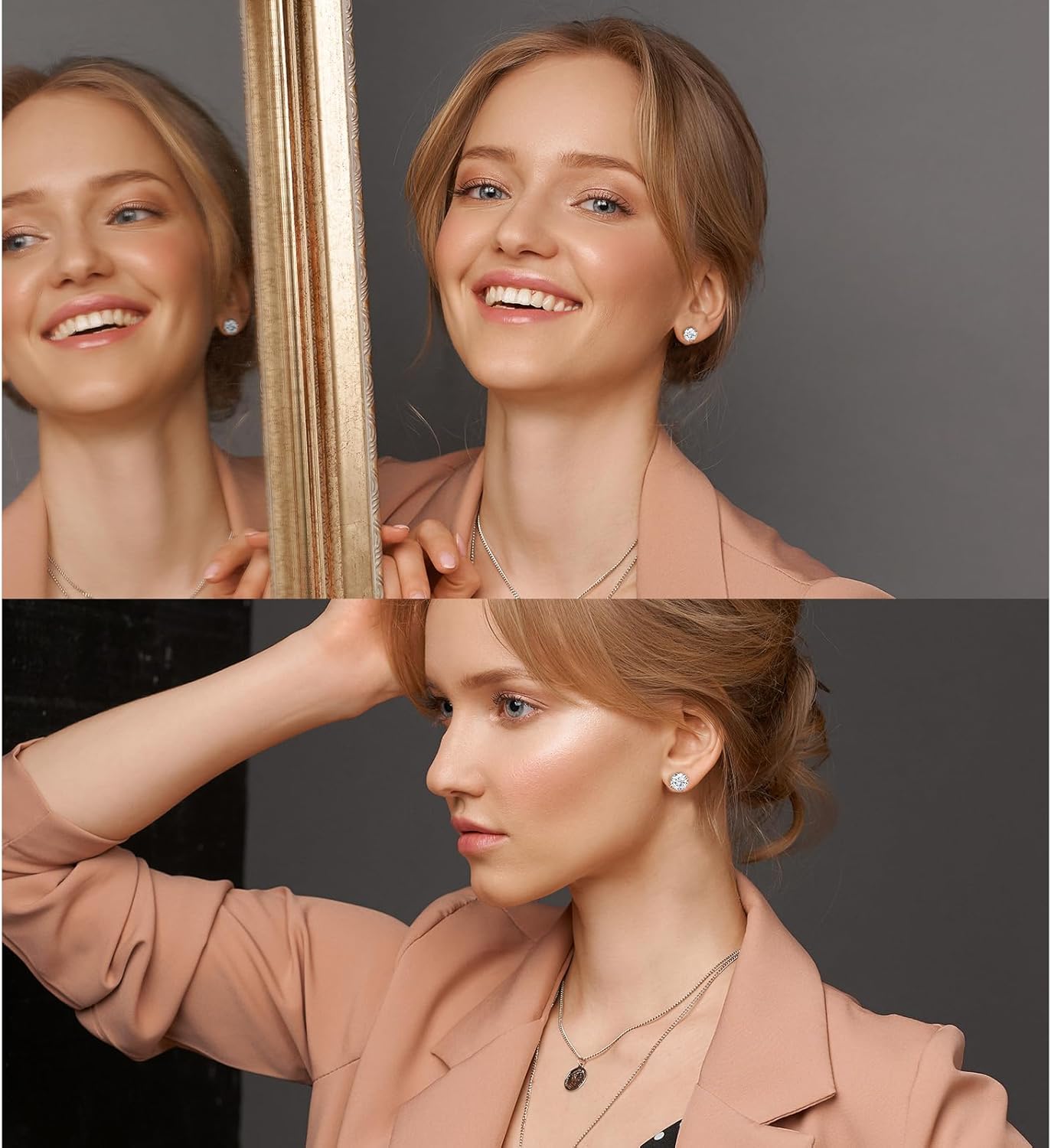 Moissanite Hidden Halo Stud Earrings 1.6-2.0 Ct 18K White Gold Plated 925 Sterling Silver Earring, D Color-VVS1 Clarity Brilliant Round Cut Lab Created Moissanite Earring for Women Men - Image 2