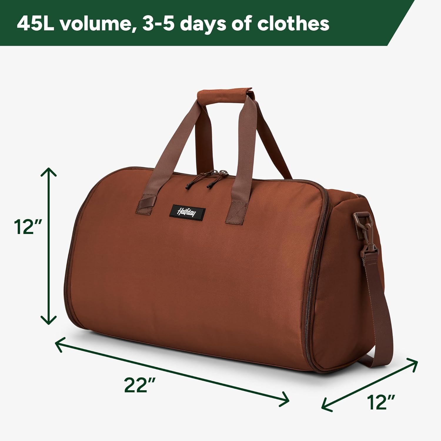 Halfday Convertible 2-in-1 Garment Duffel Weekender Bag 45L | Wrinkle-Free Travel, Hanging Suit Compartment, Shoe Pockets, Trolley Sleeve. Durable & Water-Resistant Carry-On, Terracotta