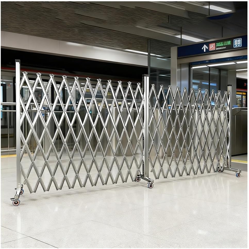 Expandable Stainless Steel Security Gate, Double Folding Accordion Barrier, Mobile Temporary Fence with Wheels for Garages & Entrances (1.5x8m) - Durable & Versatile Protection