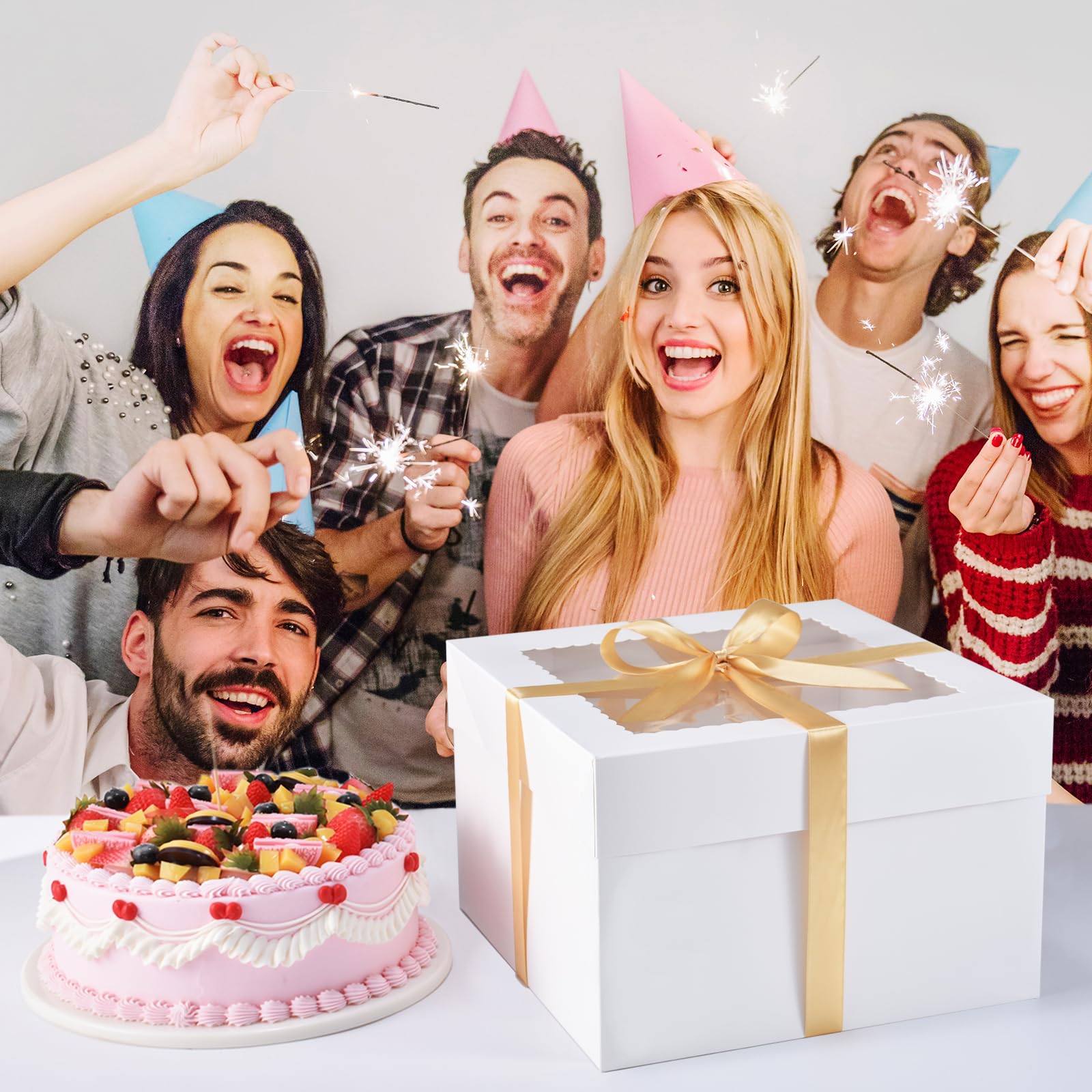 KPOSIYA 20 scatole alte per torte con vassoi per torte, 30,5 x 30,5 x 20,3 cm, scatole bianche da forno con finestra, Cajas Para Pasteles, contenitori quadrati in cartone per torte per feste di