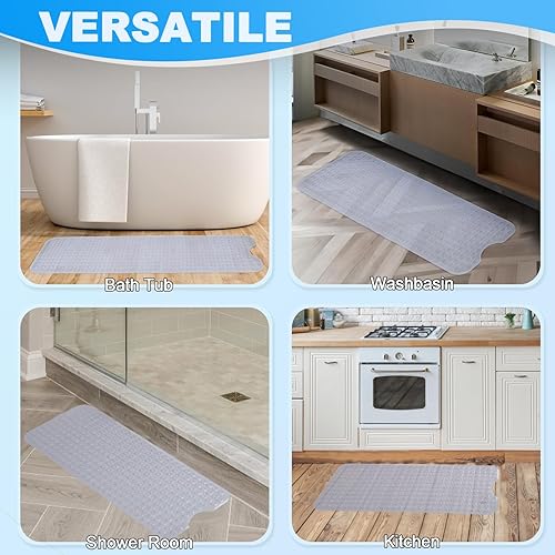 Miniatura 8 de Linoows Alfombrillas para bañera y ducha, 40 x 16 pulgadas, extra grande, antideslizante, suave, con ventosas y agujeros de drenaje para el suelo