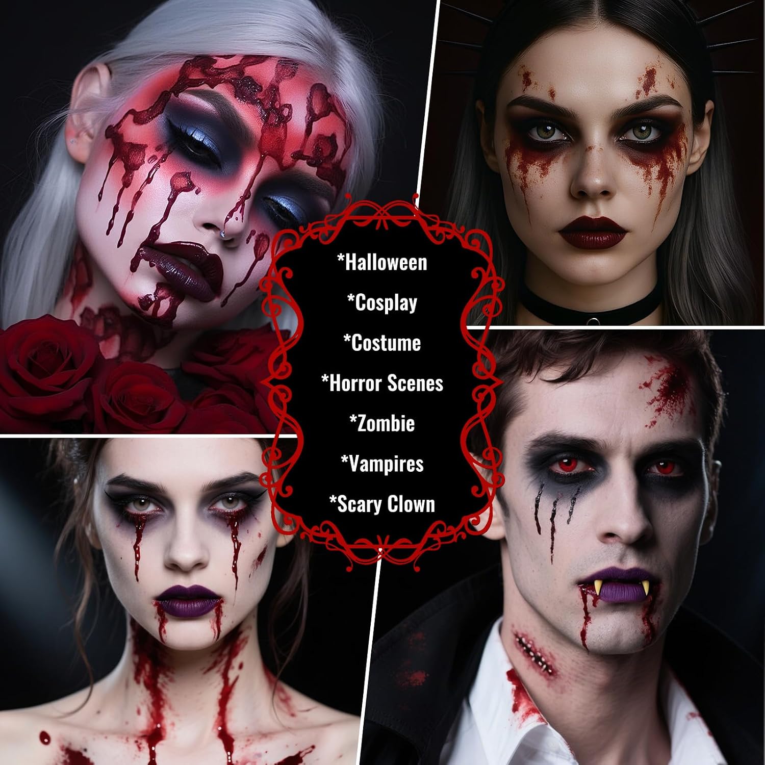 UCANBE Halloween Dripping Fake Blood Kit, 30ml Fresh Dripping Fake Blood + 10 Capsules, Realistic Washable SFX Special Effects Makeup for Zombie Vampire Monster Clown Cosplay Costume