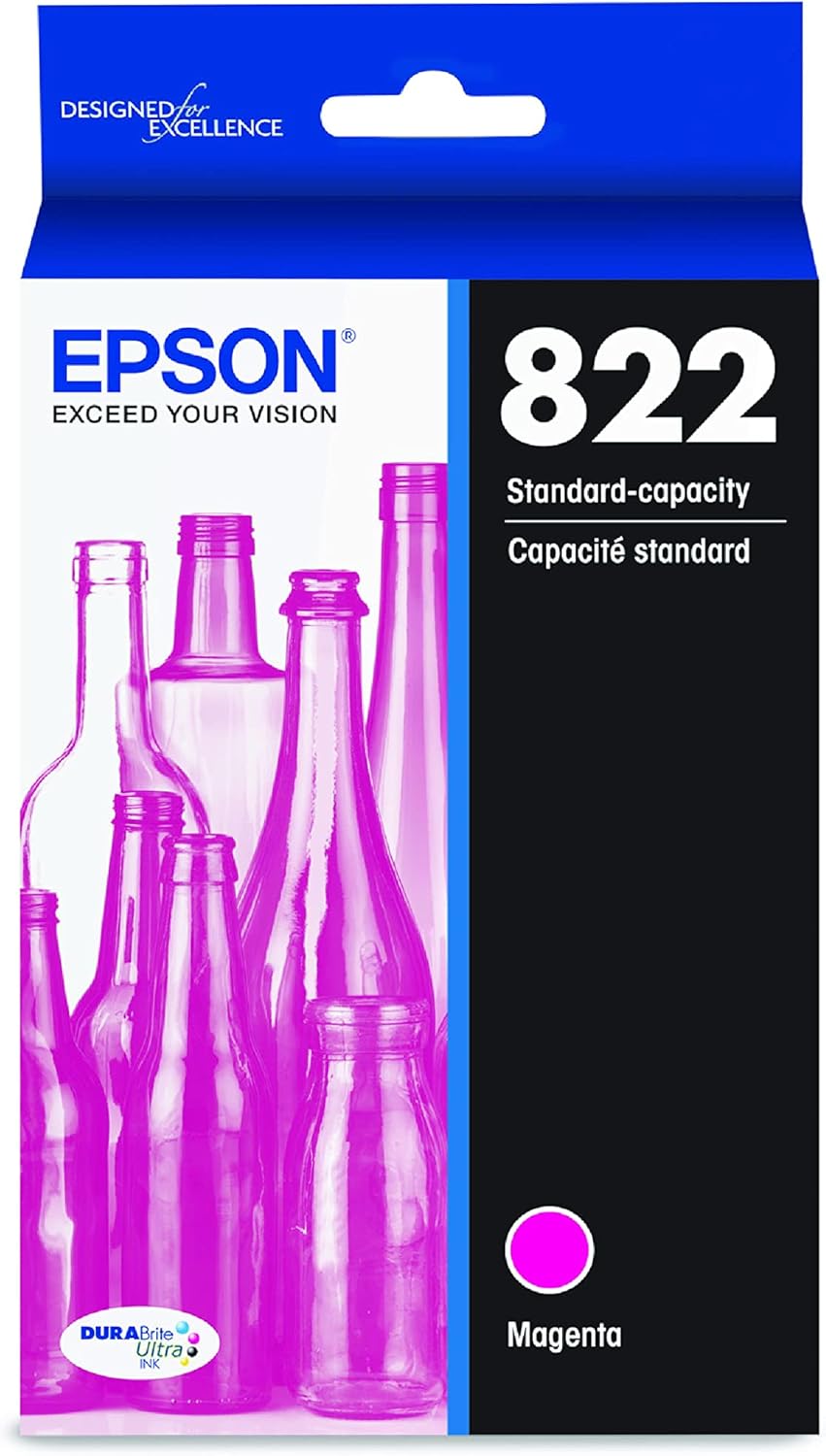 Epson T822 DURABrite Ultra -Ink Standard Capacity Black & Color -Cartridge Combo Pack (T822120-BCS) & T822 DURABrite Ultra -Ink Standard Capacity Magenta -Cartridge (T822320-S)