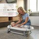 Buddy Baby - Vasca pieghevole BebéSplash con temperatura - Da 0 mesi - Cuscino riduttore rimovibile - Base antiscivolo - Tappo di scarico - Design compatto e portatile - Annaffiatoio balena - 2