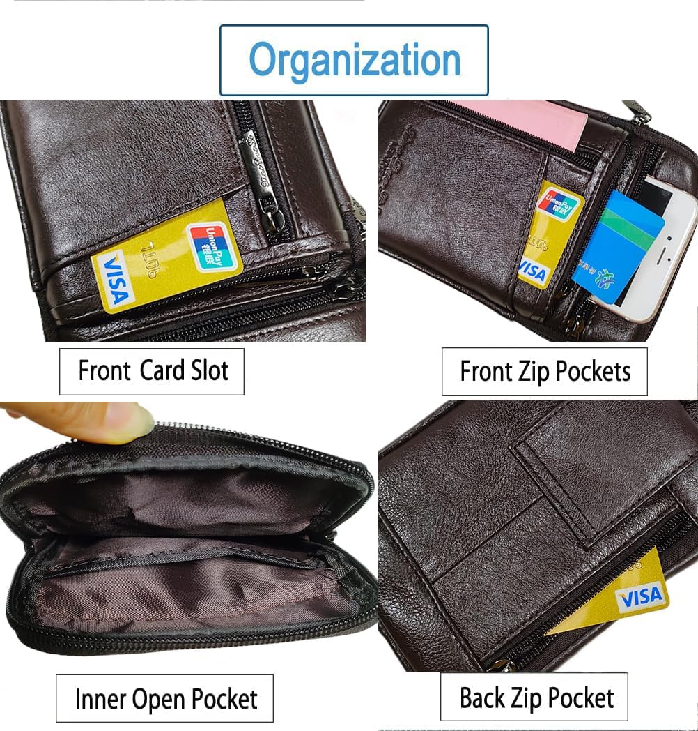 Men Waist Belt Bag Fit for iPhone 14 13 12 11 Xs Max Belt Pouch for 7.0" Smartphone with Thick Dual Layer Defender Case Hybrid Armor Case Battery Case On Style2-Coffee