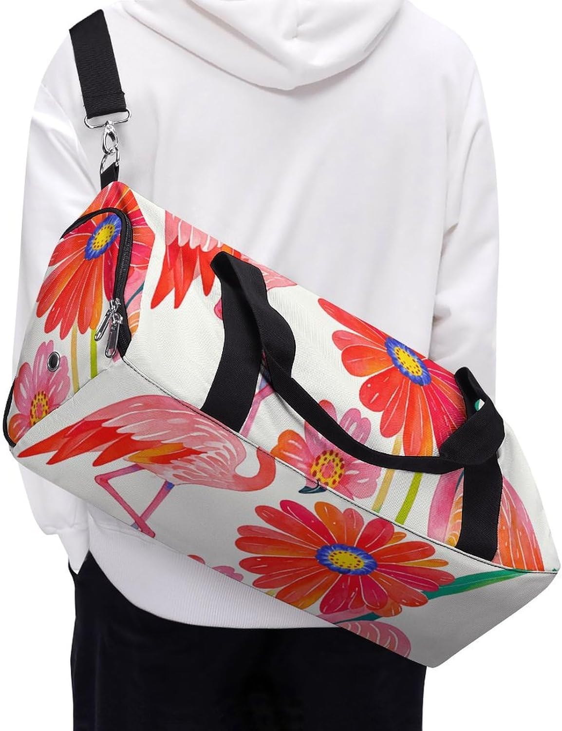 Gym Bag for Men Travel Duffle Bag Flowers And Flamingos Tote Bag Weekender Duffel Bag Weekender Bag for Sports